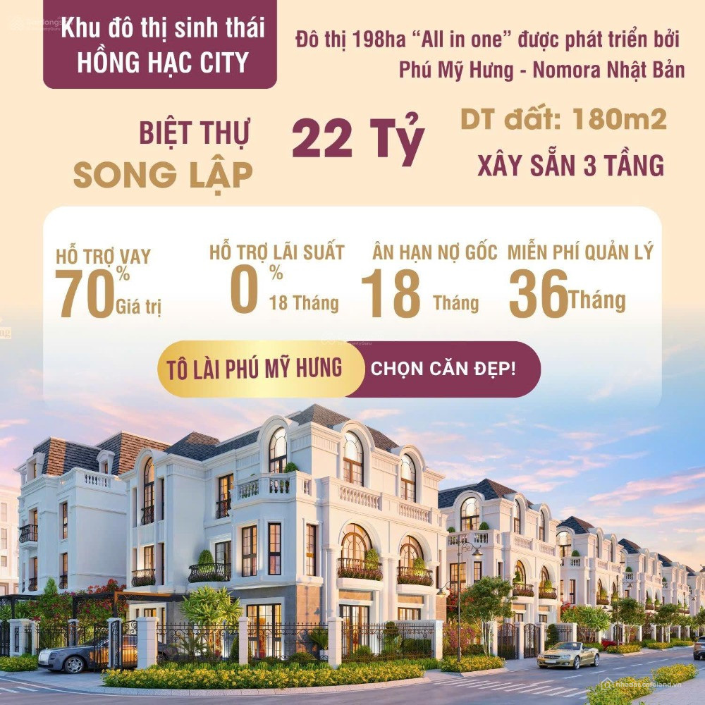 Mở bán Biệt thự song lập vị trí đẹp tại dự án Hồng Hạc City Phú Mỹ Hưng