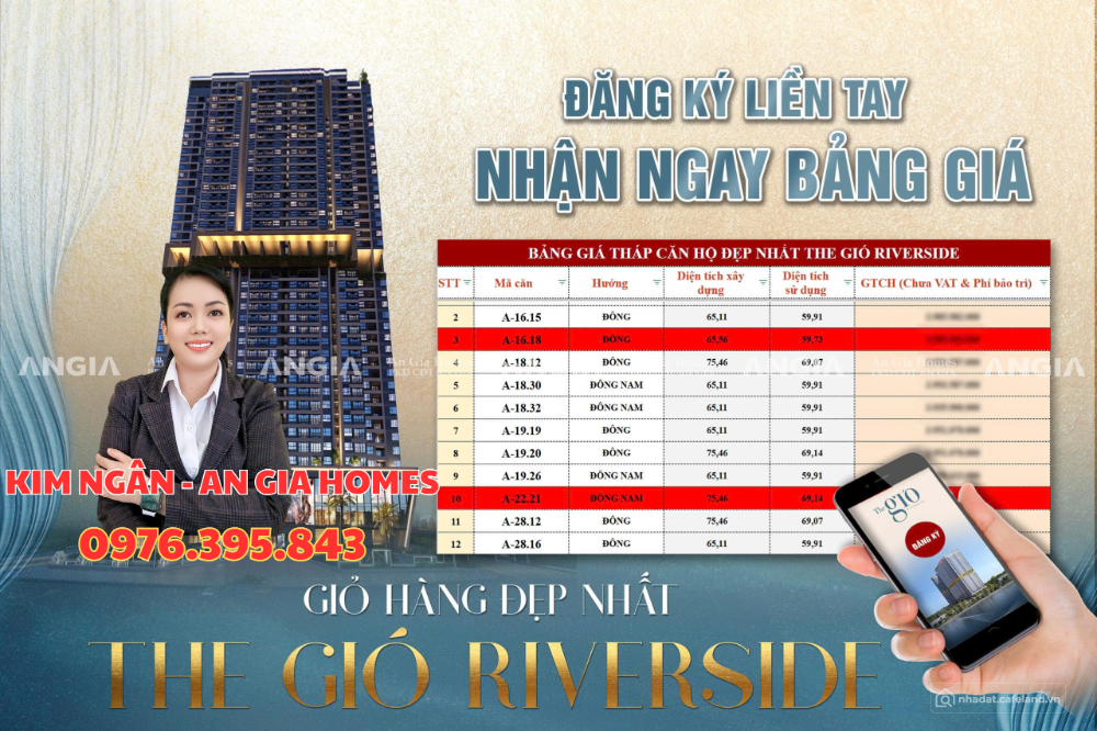 Căn góc 2PN A-XX.11 – The Gió Riverside view sông | Tầng cao hiếm, giá gốc CĐT