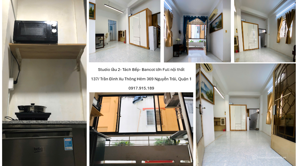 137 TRẦN ĐÌNH XU,Q1- STUDIO TÁCH BẾP- 30M2- FULL NT- CÓ BANCOL- GIÁ: 5,5TR/TH