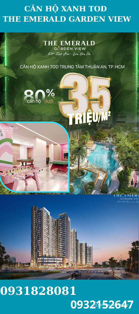 EMERALD GARDEN VIEW  Tiêu chuẩn song màu xanh ở giữa trái tim Thuận An BD 35tr/m