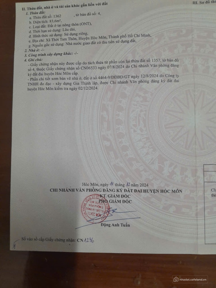 Bán gấp lô đất thổ cư 5,95m x 16m 1/Trung Đông 7,Thới TAM THÔN,HÓC MÔN