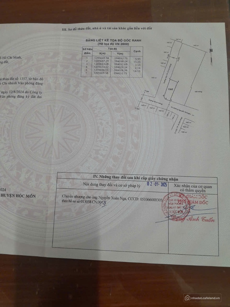 Bán gấp lô đất thổ cư 5,95m x 16m 1/Trung Đông 7,Thới TAM THÔN,HÓC MÔN