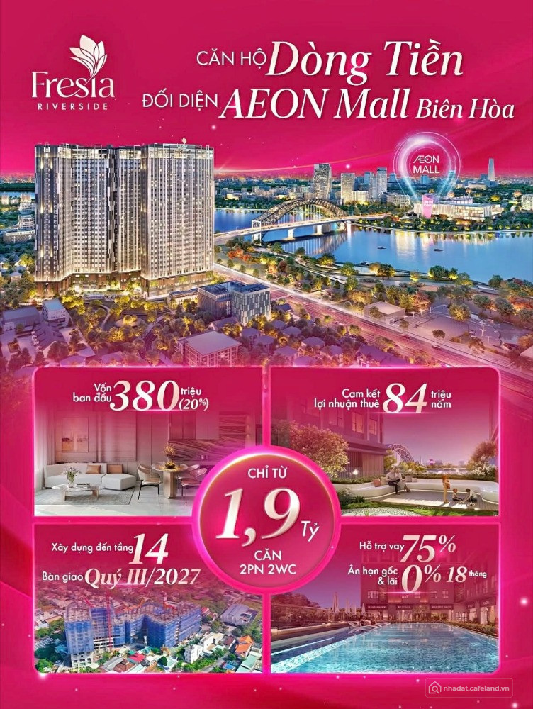 FRESIA RIVERSIDE-CĂN HỘ VIEW SÔNG ĐỐI DIỆN AEON MALL BIÊN HÒA LỚN NHẤT MIỀN NAM