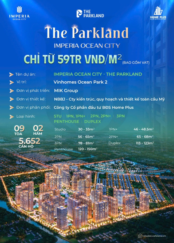 CHỈ HƠN 3 TỶ - SỞ HỮU CĂN 2 NGỦ THE PARKLAND_IMPERIA OCEAN CITY