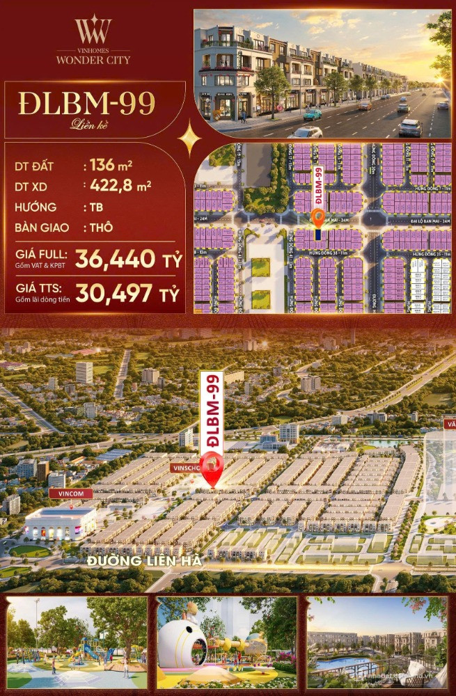 GIẢM GIÁ ƯU ĐÃI ĐẶC BIỆT CHO CĂN LIỀN KỀ Vinhomes Wonder City - Vin Đan Phượng