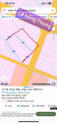 Bán 1,8 ha đất Vĩnh Thanh, Nhơn Trạch ngay Lê Hông Phong