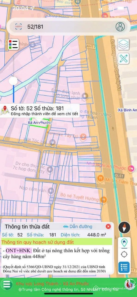 Bán 448m An Phước ngay trung tâm thị trấn Long Thành gần QL51