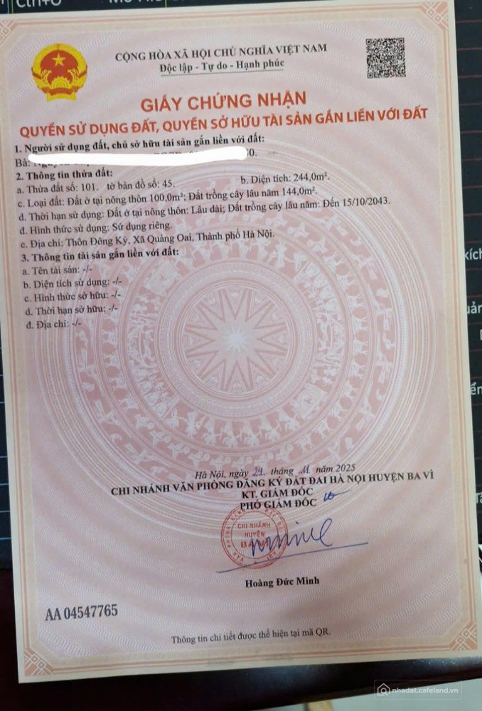 Đất Đông Kỳ, Thuỵ An, TP Hà Nội