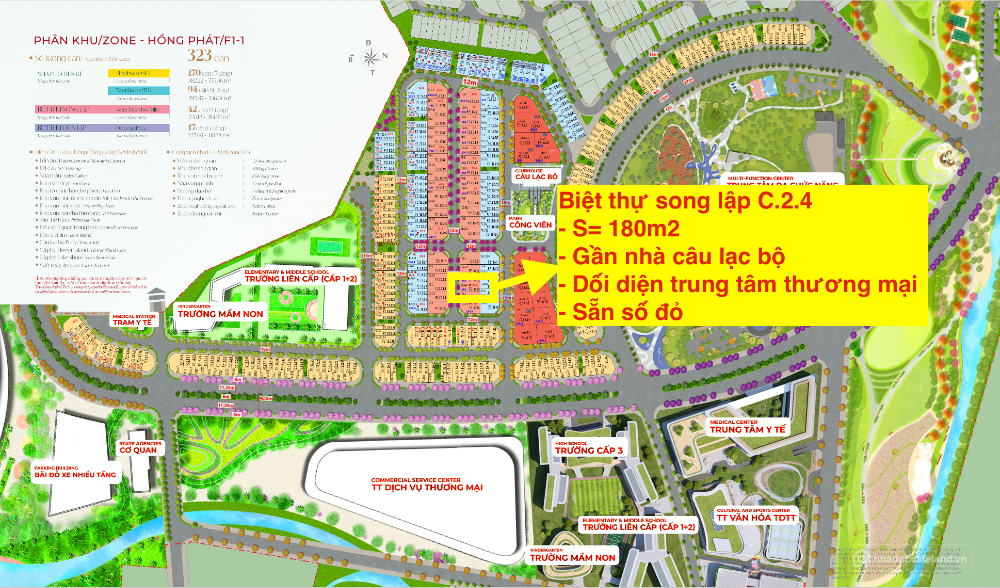 Bán biệt thự Song Lập ngay cluphouse + đối diện Trung tâm Thương mại Hồng Hạc