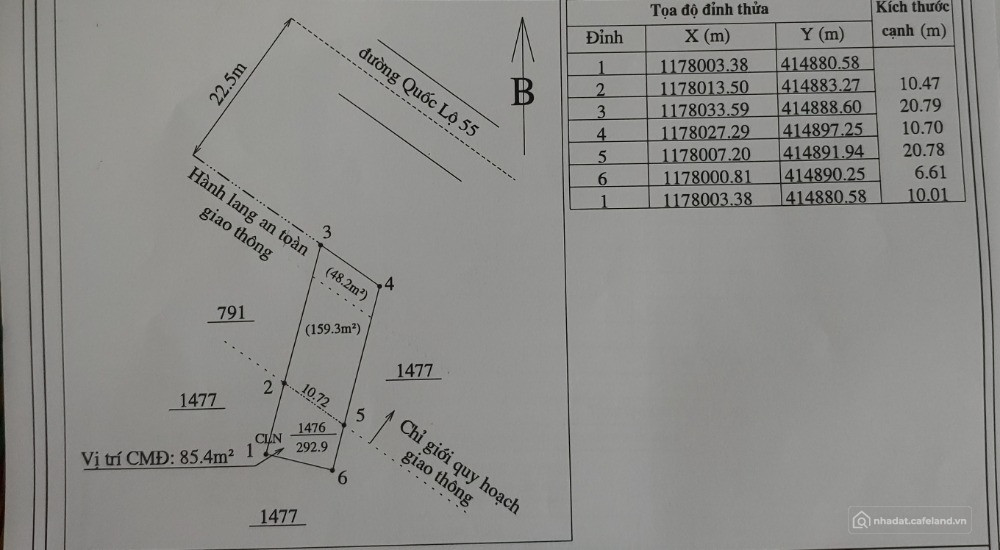 Bán đất mặt tiền quốc lộ 55 ở La Gi, Bình Thuận (cũ) 10 m x 30 m, thổ cư 85,4 m2