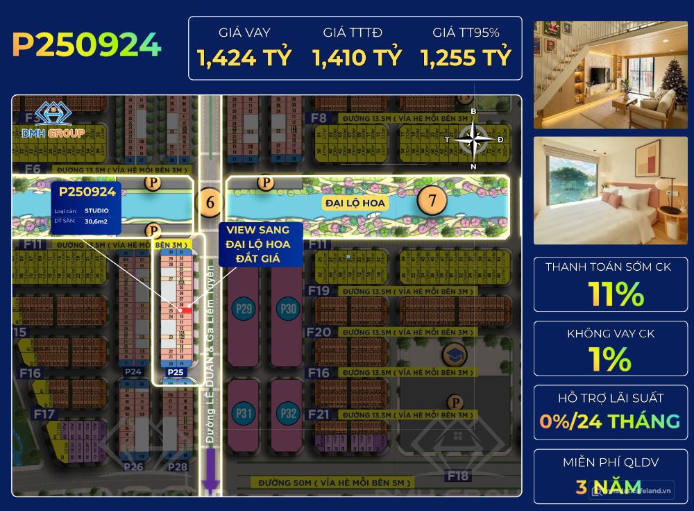 Căn Duplex độc quyền toà P25 đẹp nhất dự án, hơn 500 triệu sở hữu ngay, 0% lãi.