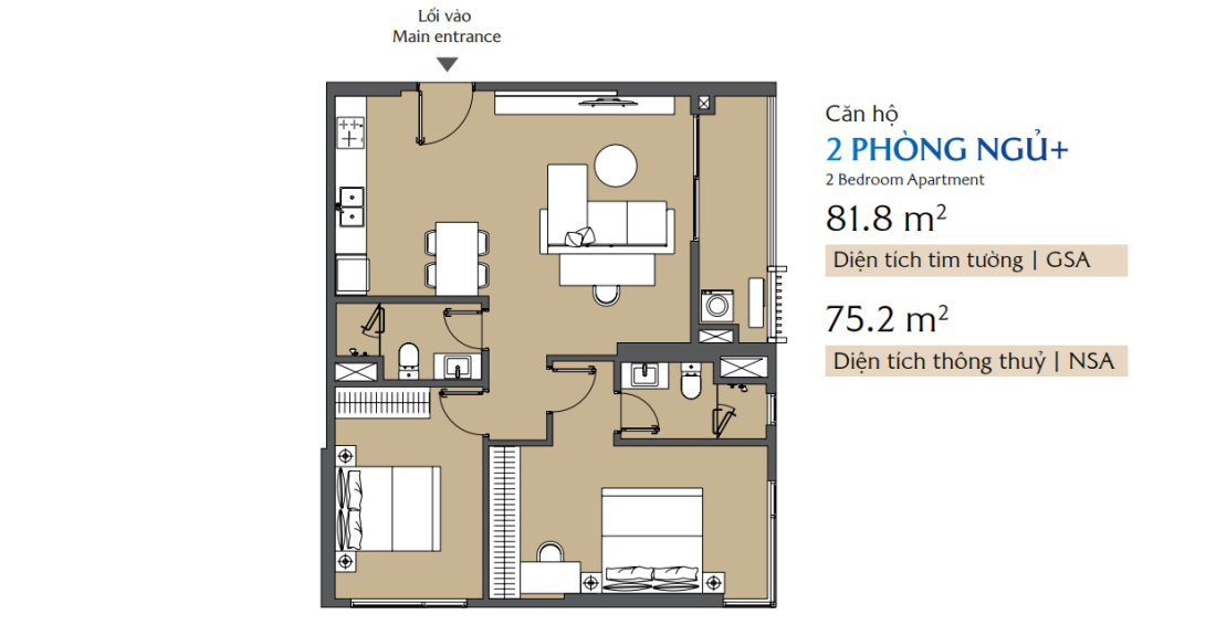 Bán căn hộ B1-23-05 Masteri Cosmo Central 2PN+ diện tích 75.2m2