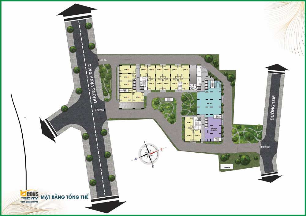 Bán căn hộ B7 Cons City – Tháp Green Topaz 2PN view nội khu, sảnh trung tâm tầng điển hình