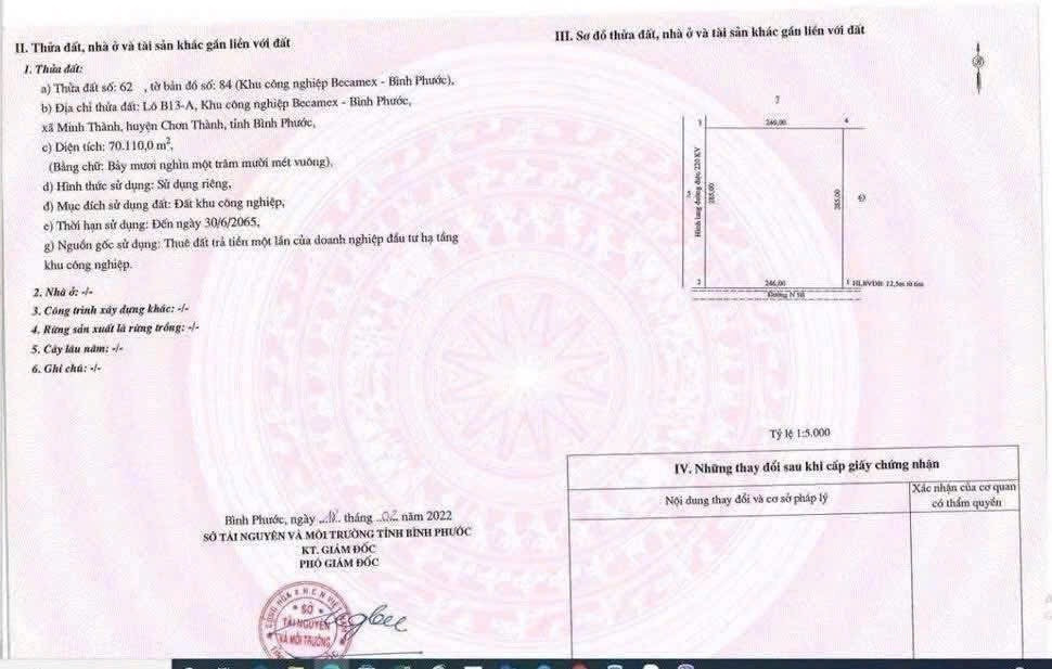 Bán đất công nghiệp trong kcn Chơn Thành, Bình Phước