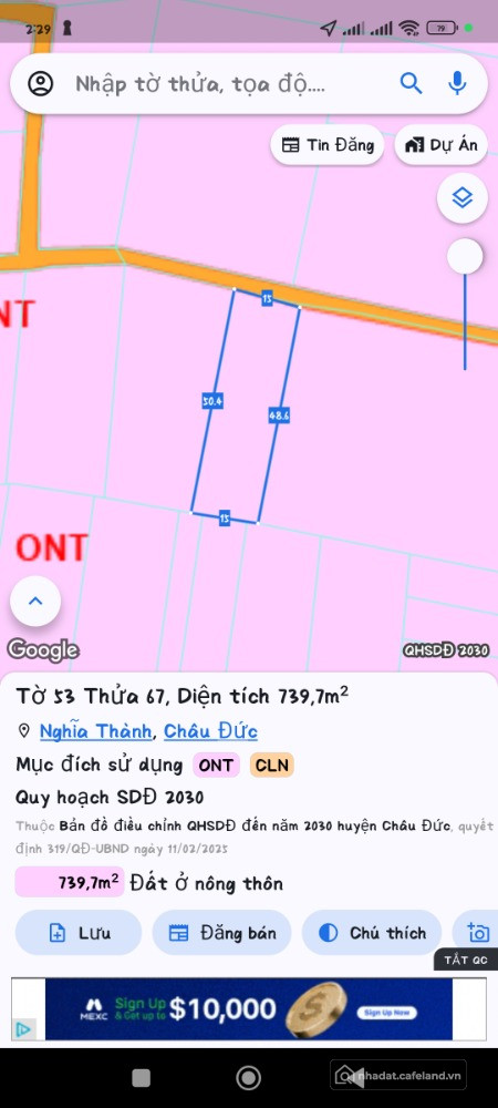 Cần bán Lô đất 739,7m² Nghĩa Thành Gần KCN Sonadezi