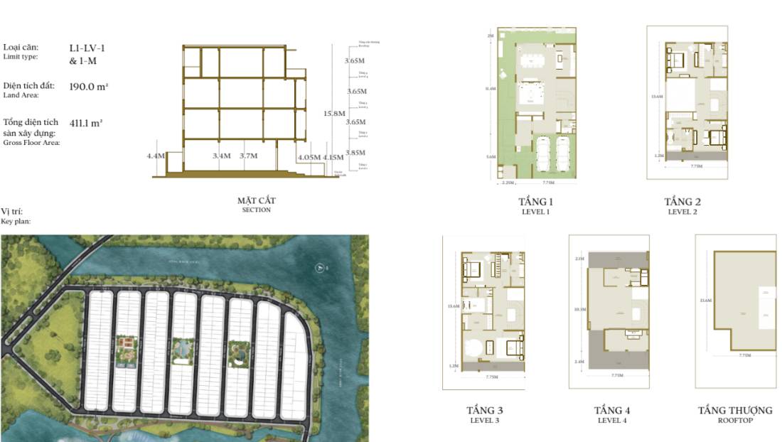 Villa sân vườn SOLA 114m² hướng Đông Nam giữa bán đảo 3 mặt sông