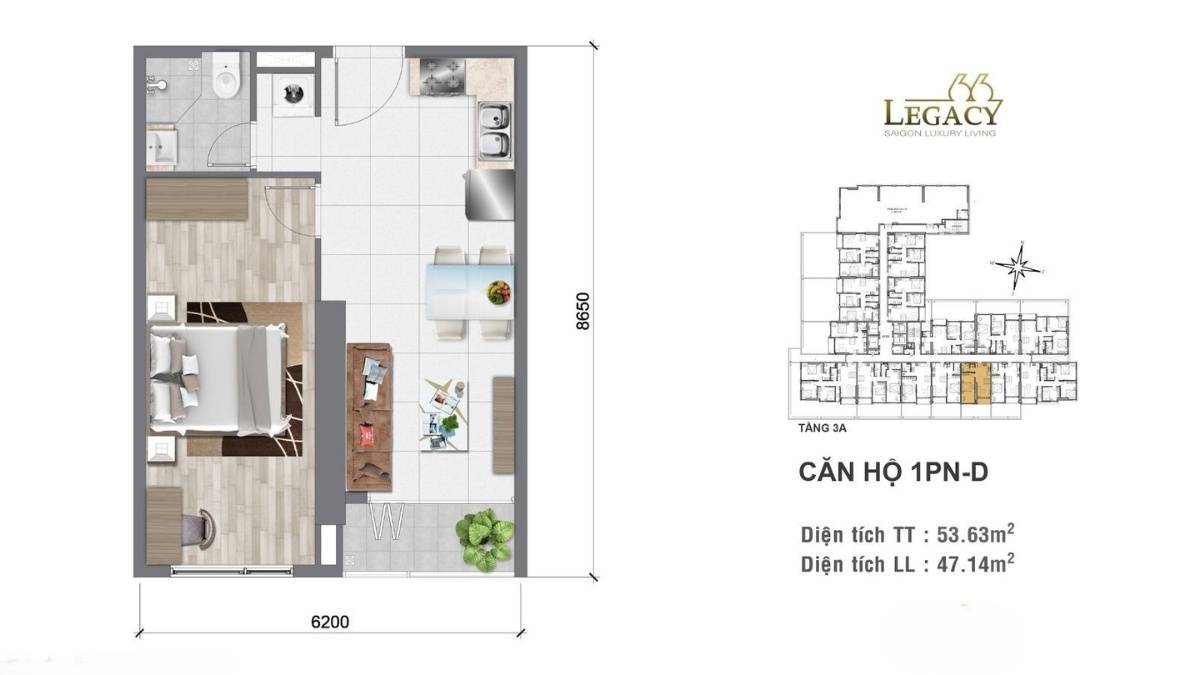 Bán căn hộ 2PN 50m2 Legacy 66 booking trực tiếp CĐT