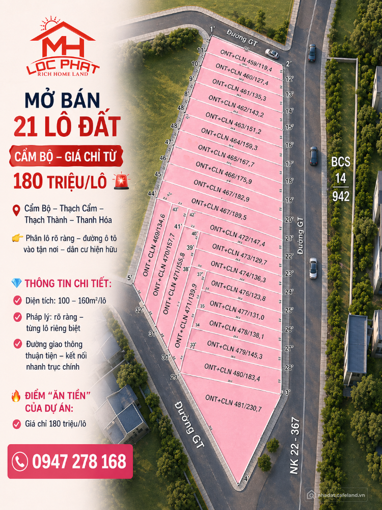 Bán 21 lô đất dự án tại Cẩm Bộ – Thạch Cẩm – Thạch Thành – Thanh Hóa (cũ)