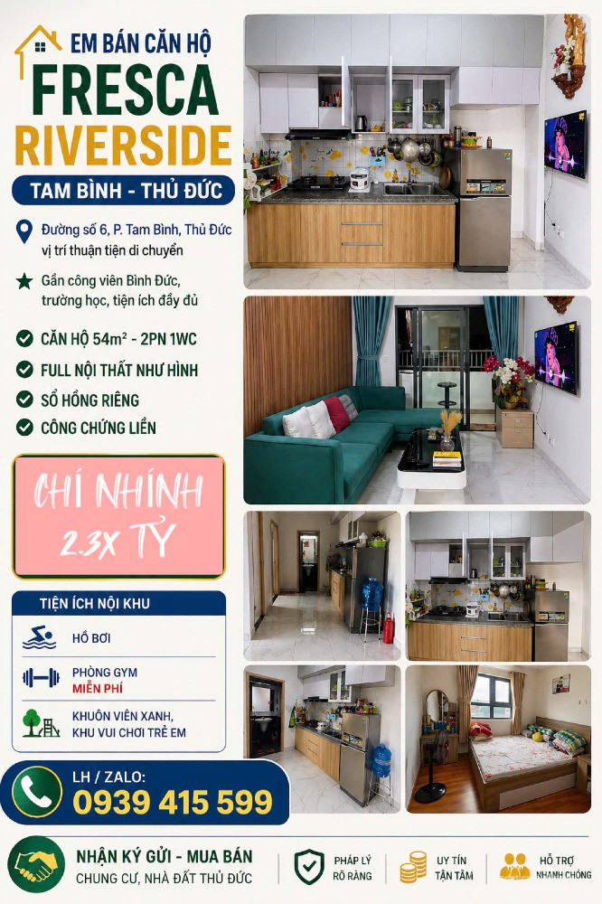 Bán nhiều căn hộ chung cư Fresca Riverside 54m 60m 70m Từ 2.3 tỷ, nhà nội thất