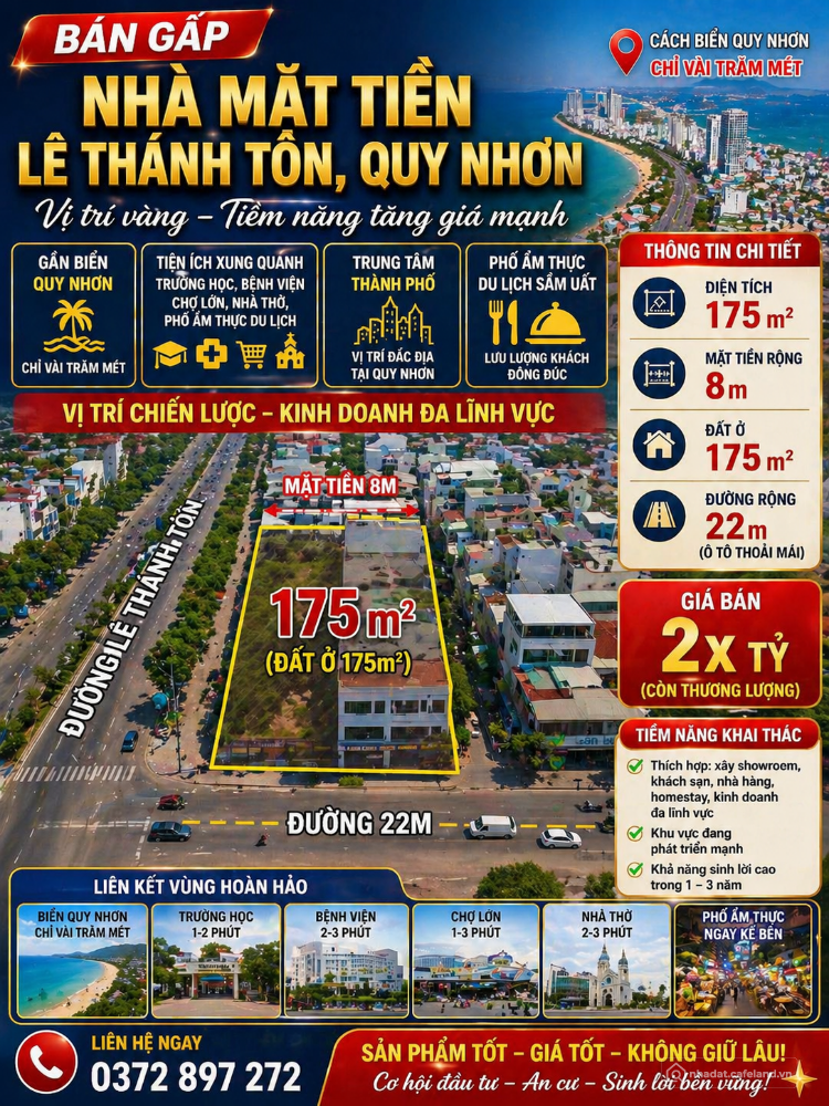 Chính chủ cần bán nhà mặt tiền Lê Thánh Tôn-Quy Nhơn