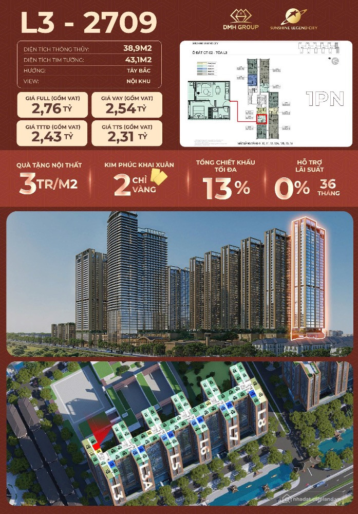 53tr/m2 cho căn hộ hạng sang cách Hà Nội 15p di chuyển - Sunshine Legend City