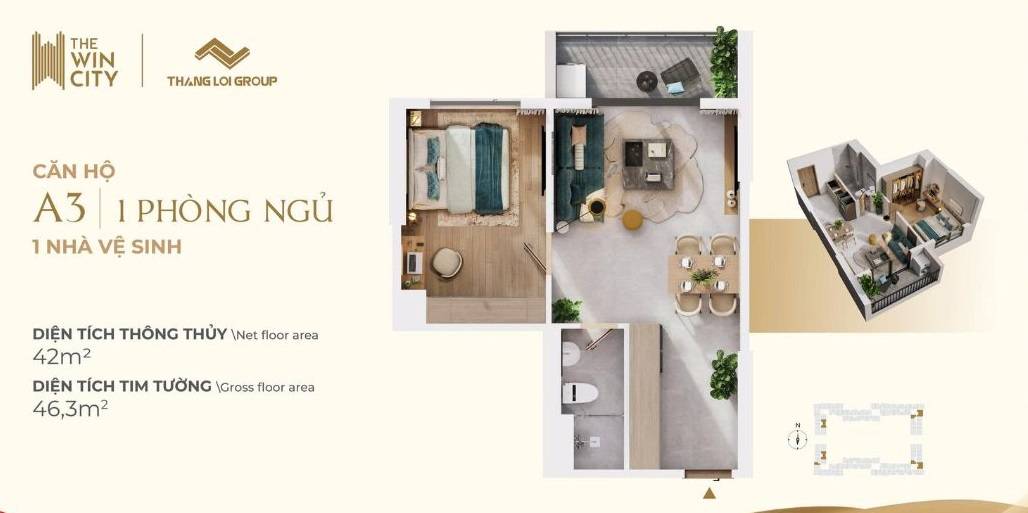Bán căn hộ The Win City, 44,4m2 giá full VAT 1.57 tỷ. TT 36 tháng.