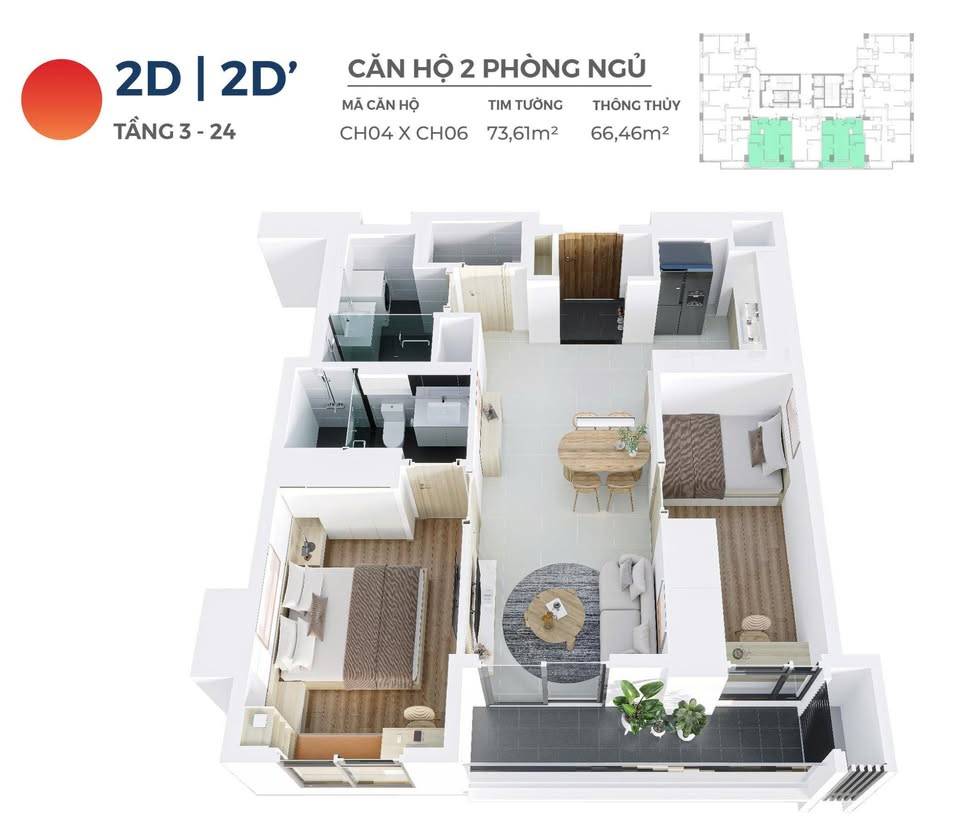 HIYORI Aqua Tower Đà Nẵng 66.46m2, 4,35 tỷ, tiện ích nghỉ dưỡng, view biển Sơn Trà