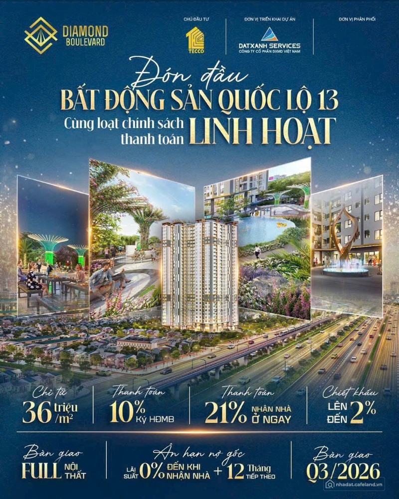 Diamond Boulevard - Dự án căn hộ cao cấp tại mặt tiền Quốc lộ 13 với căn hộ 51m²