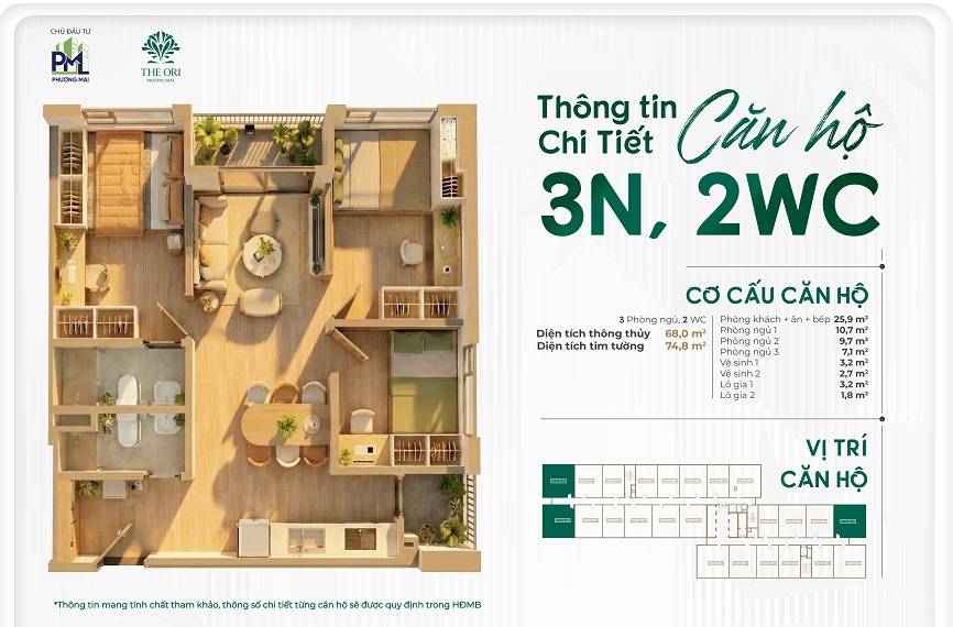 Bán CC 2PN, 1WC tại The Ori Phương Mai, 20 triệu / m2, 50m2, giá tốt Hot!