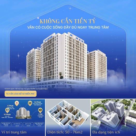 Căn hộ Phố Hiến Center 69m2, 1,29 tỷ, phù hợp gia đình trẻ