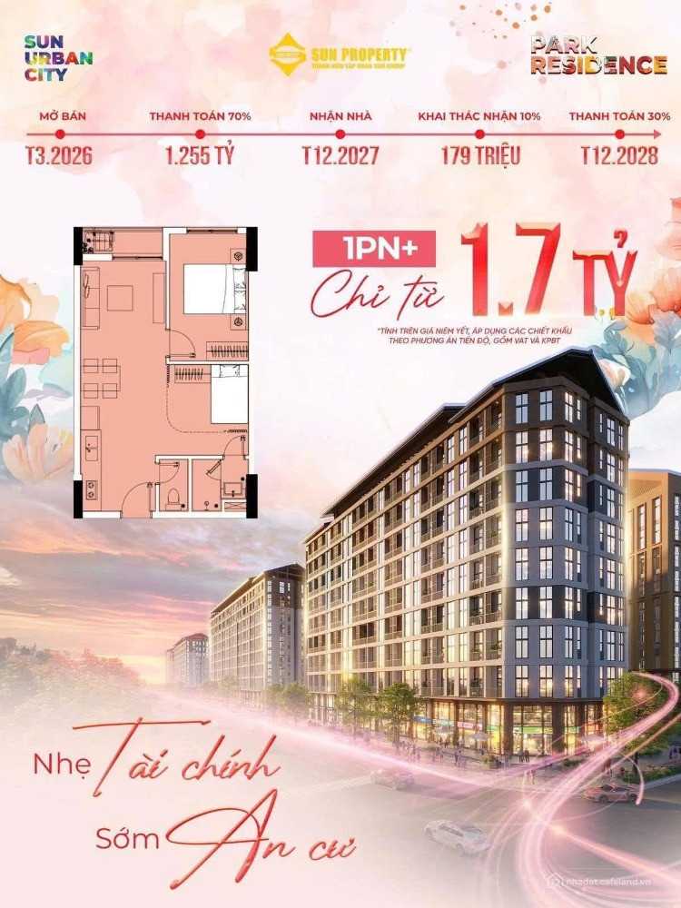 Bán căn hộ Sun Urban City Hà Nam 2 PN 70m² giá 2 tỷ gồm gói lãi suất 0% - 30th.