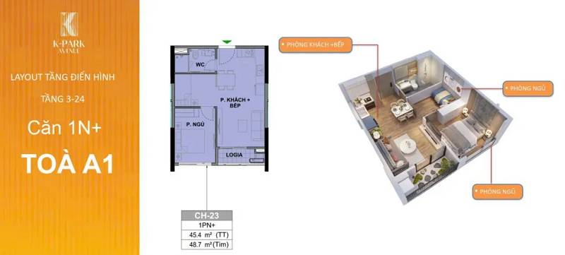 Bán căn hộ 3PN K-Park Avenue Vinhomes Star City - 84m2 view trường liên cấp vinschool