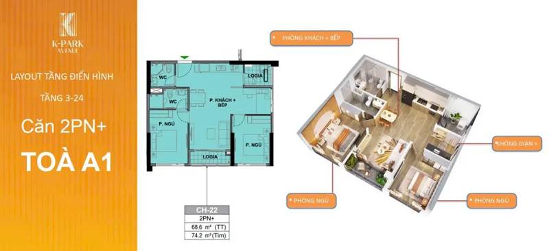 Bán căn hộ 3PN K-Park Avenue Vinhomes Star City - 91m2 view đại lộ hùng vương