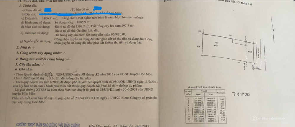 CHO THUÊ NGUYÊN THỬA ĐẤT 1.609m² TẠI XUÂN THỚI SƠN, HÓC MÔN