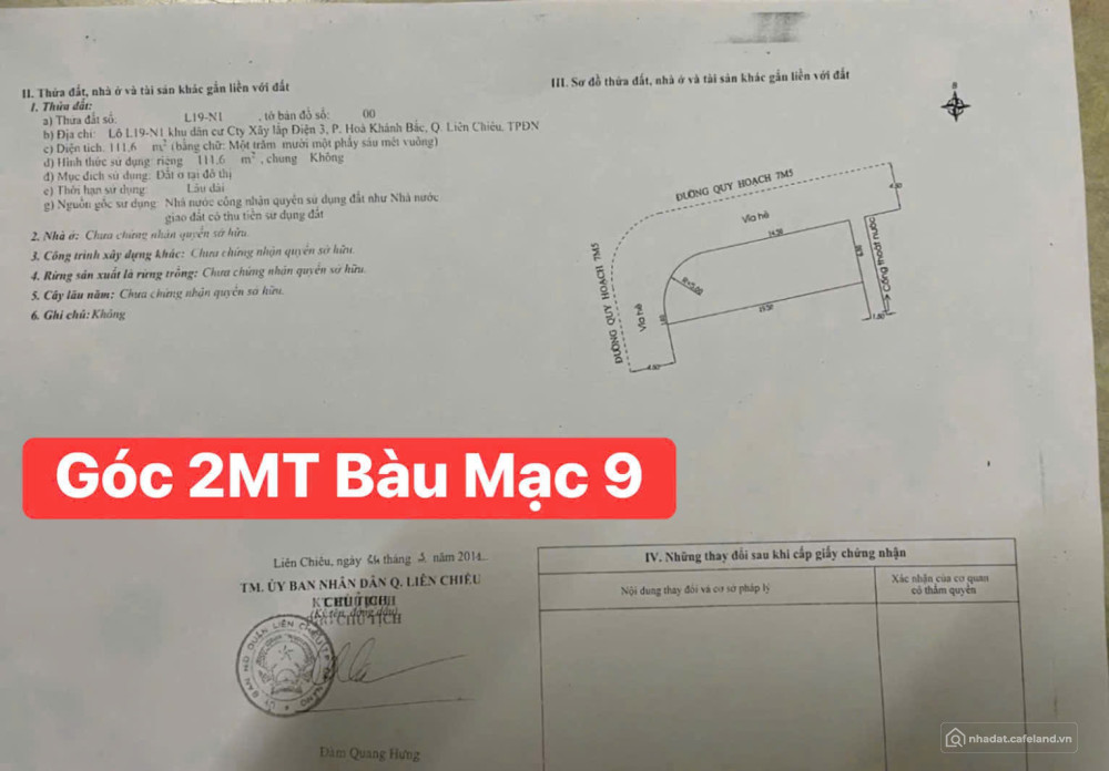 Bán đất GÓC 2MT đường Bàu Mạc 9 & 12 thông Nguyễn Chánh