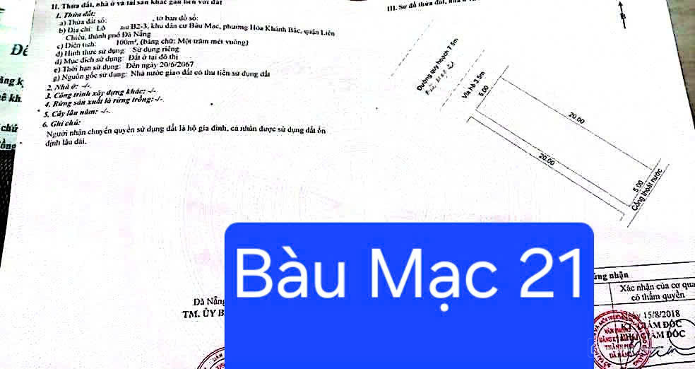Bán đất Bàu Mạc 21 - kẹp lối thoát hiểm 1m bên hông
