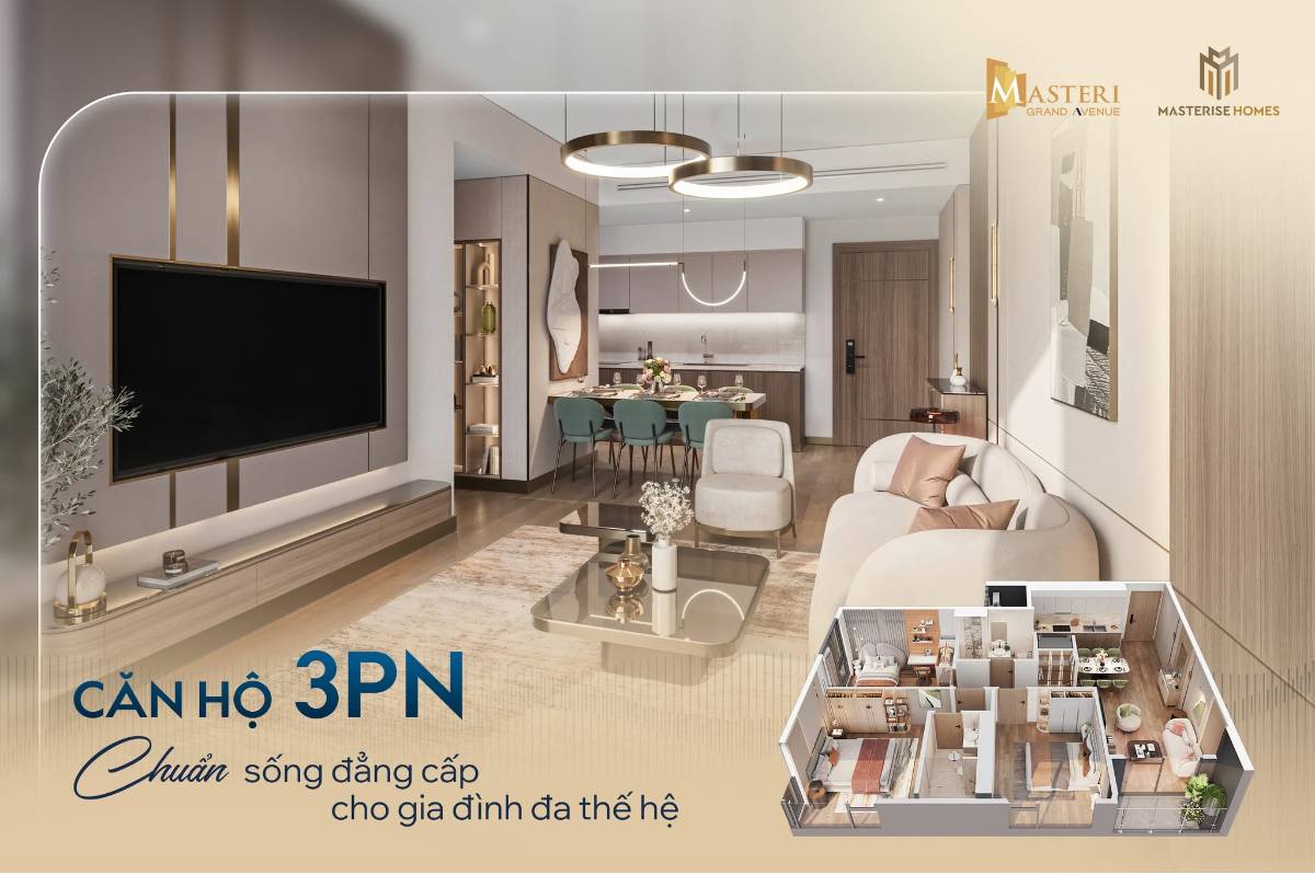 Căn 2PN 60m2 Masteri Grand Avenue: ban công Đông Nam, view triển lãm CES, đơn giá chỉ khoảng 110 triệu/m2