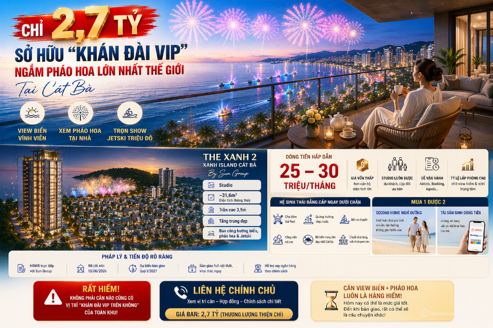 CHỈ 2,7 TỶ SỞ HỮU "KHÁN ĐÀI VIP" NGẮM PHÁO HOA LỚN NHẤT THẾ GIỚI TẠI CÁT BÀ