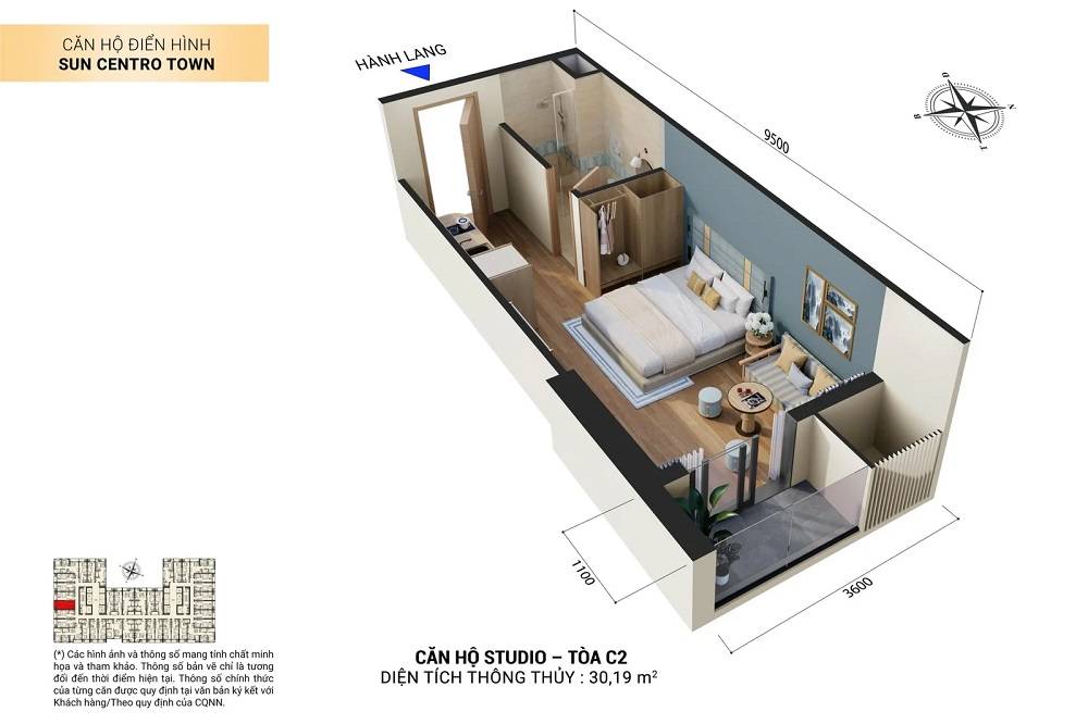 Bán căn studio Sun Centro Town phong cách resort đô thị, 33m²