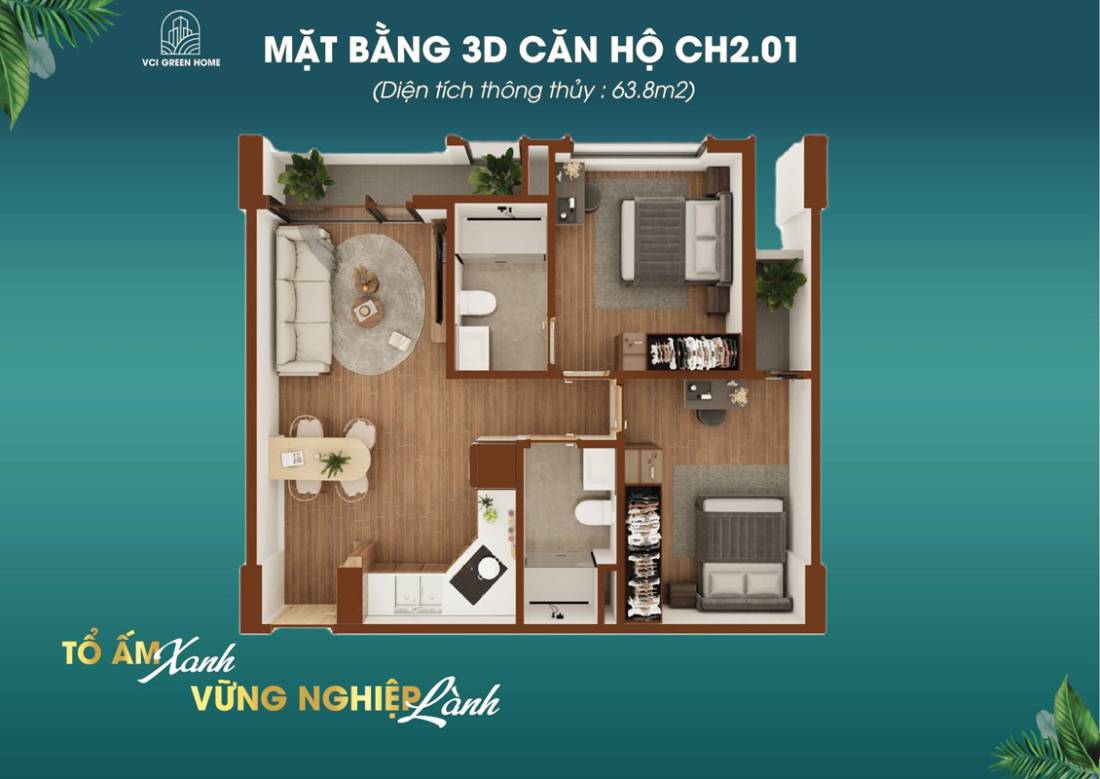 ⚡ GIÁ SỐC ĐẦU TƯ! Căn hộ 63.8m2 rẻ nhất dự án NOXH VCI Green Home, cửa Đông Bắc tài lộc, nhận nhà ở ngay