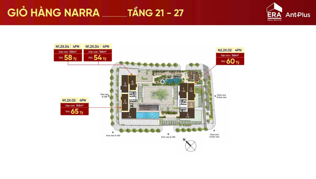 Căn hộ độc bản 4 phòng ngủ diện tích rộng 166m² tại chung cư Narra Residences, thuộc số ít căn hiếm chào bán tháng 9 với giá 49.6 tỷ đồng.