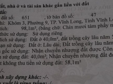 Cần bán thửa đất, phường 9 TPVL